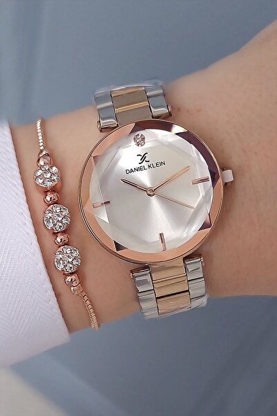 Daniel Klein Kesme Camlı Çelik Bilezik Rose Gold/Metalik Kadın Kol Saati - Zirkon Taşlı Bileklik