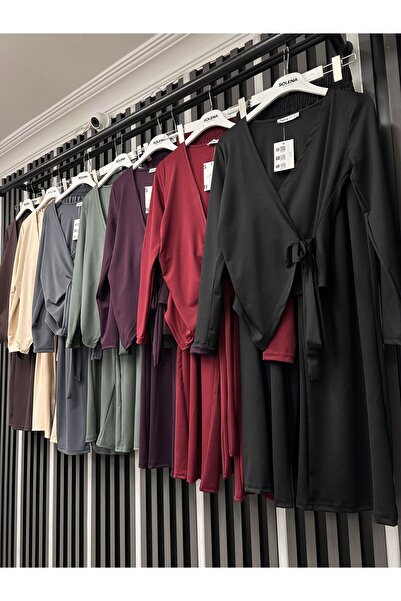 Lovely butik KADIN KRUVAZE YAKA BAĞLAMALI UZUN KOLLU BLUZ VE GENİŞ PAÇA PANTOLON İKİLİ TAKIM