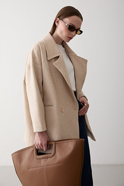 Laluvia Πέτρινο παλτό ψαροκόκαλο 1ης κατηγορίας Oversize Stash