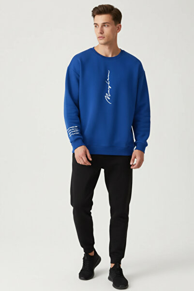 UNCİA OUTDOORS vengeance never baskılı oversize unisex bisiklet yaka sweatşhirt