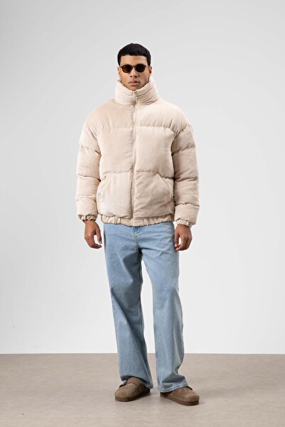 VAMOSCLO Oversize Velvet Puffer Coat Stone