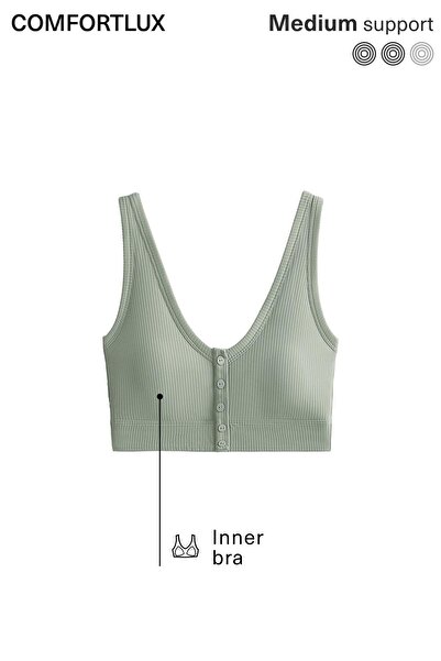 Oysho Düğmeli yaka sırtı açık Comfortlux rib top