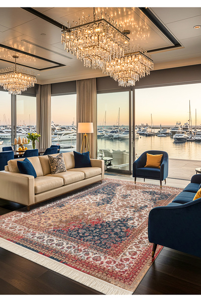 Karmen Halı Diamente DM006R Bej Krem Çerçeveli Halı Modern Klasik Desen 100 T...