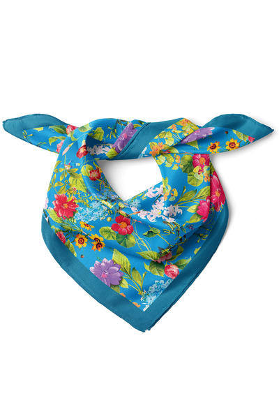 nehir eşarp Mavi Bahar Bahçesi Desen Fular Bandana 50x50 Cm