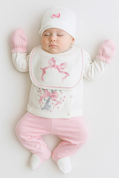 Tomuycuk Newborn Baby Girl Cross-Stitch Embroidered 5-Piece Hospital Release Set 100% Cotton Seasonal Set