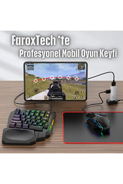 FaroxTech 5’i 1 Arada Mobil Oyun Seti | RGB Mouse, Tek Elle Klavye, Telefon T...