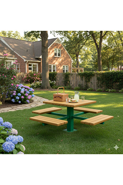 Soylu Grup Kent ve Bahçe Mobilyaları Metal Ayaklı Ahşap Piknik Masası, Çatısı...