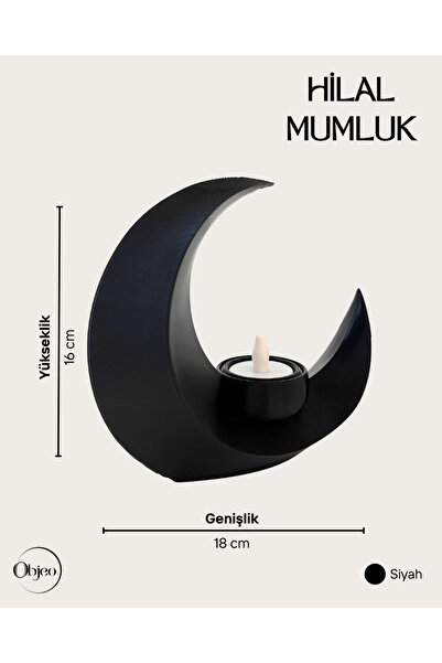 objeo Hilal Led Mumluk Siyah - Ramazan Konseptli Objeo 3D Hediyelik Dekoratif Mumluk