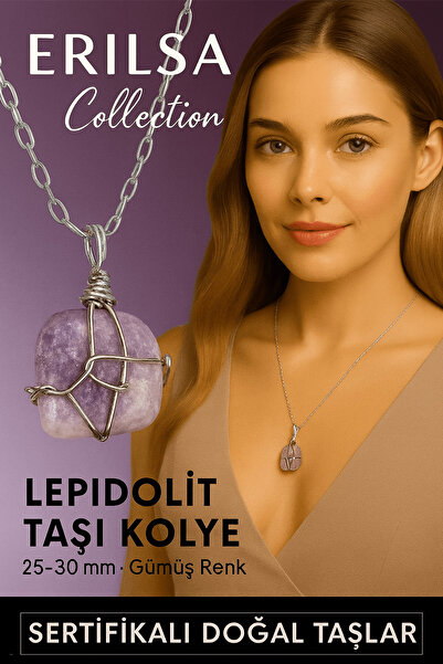 Tesbih Atölyesi قلادة من الليبادوليت (حجر النبي) ملفوفة بسلك فضي خام معتمد - حجر 25-30 مم يجلب السلام والتوازن