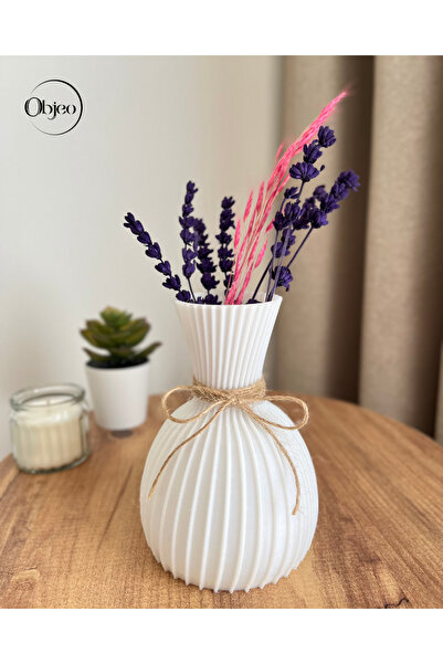 objeo Minimalist Modern Doğal Beyaz Vazo - 3D Baskı Kırılmaz Dekoratif Obje -...