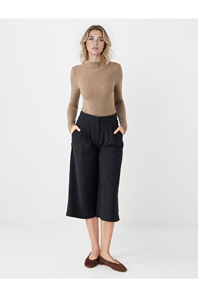 Jimmy Key Bej Melanj Dar Kesim Sıfır Yaka Uzun Kollu Örme Bluz