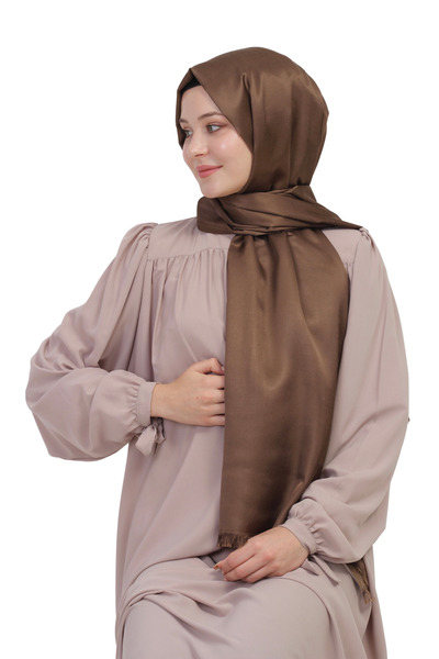 TRMODA شال جاكار مسطح ذو وجهين - ملمس لامع وغير لامع، شال للمناسبات الخاصة، لون موحد - بني