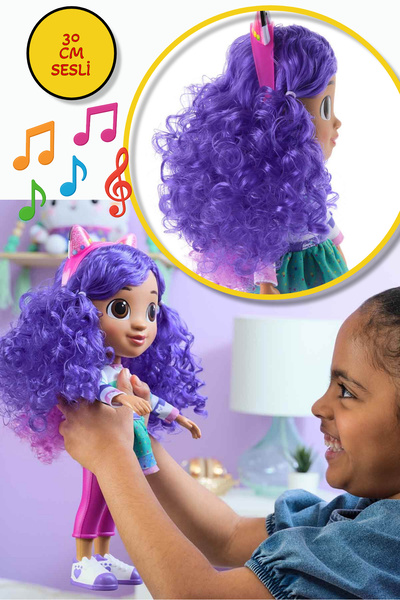 TOYFEST Gabby Dollhouse Şarkı Söyleyen Gabby Bebek 30 Cm Mor Saçlı Taçlı Part...