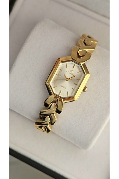 Raymond RYM-213057 RETRO KADIN KOL SAATİ - KASA KORDON ÇELİK VE 2 YIL GARANTİ GOLD-BEYAZ