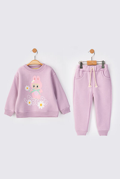 baby flamindo LABUBU NAKIŞ&BASKILI 3 İPLİK KIZ TAKIM