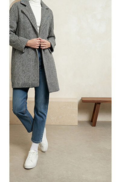 CurcunaShop Dámský šedý kabát prémiové kvality s rybím vzorem