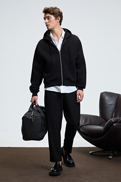 GRIMELANGE ASHBY Чоловічий худі з капюшоном, блискавкою, кишенями та шнурком, прямий крій, чорний