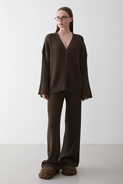 Laluvia Brown Cardigan Knitwear Set - 4600