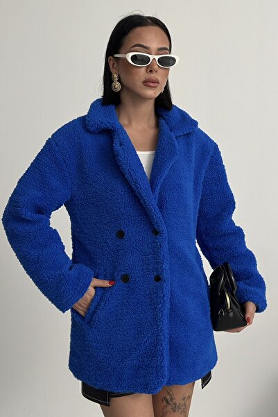 ALFUDO Moda Collection Winter Women's Teddy Saks Blue Coat