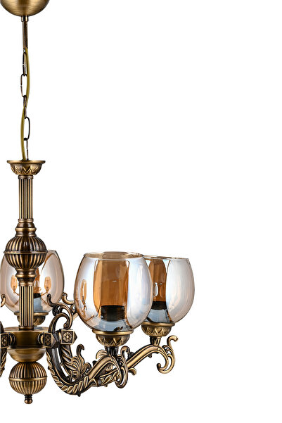 DEDE BEŞ KOLLU SAVA ZAMAK AVİZE BAL RENGİ CAMLI