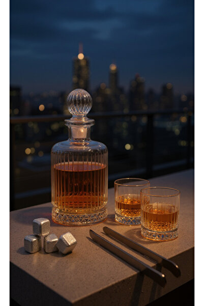 ODİ HOME Cam Karaf ve 2 Adet 265 ml Bardak - Su Meşrubat Viski Şişesi - Viski Karaf Set 1200 ml