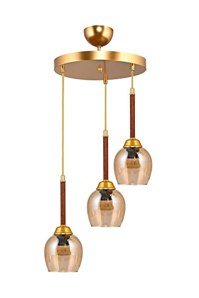 DEDE Üçlü Tepsili Sarkıt Avize Ceviz Bal Camlı