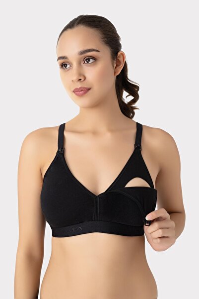 Arma Yıldız Nursing Bra with Removable Pads Set of 3 Black Cotton Does Not Show Nipples