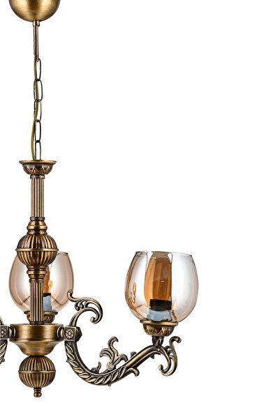 DEDE ÜÇ KOLLU SAVA ZAMAK AVİZE BAL RENGİ CAMLI