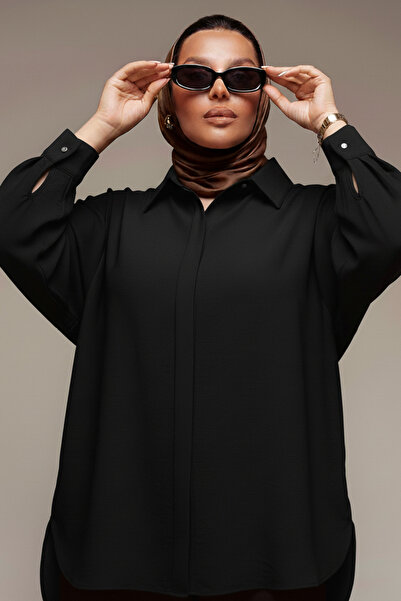 Hanezza سحر اللون الأسود: يعكس إشراقتك في ليلة رأس السنة الجديدة بقمصان سوداء كبيرة الحجم