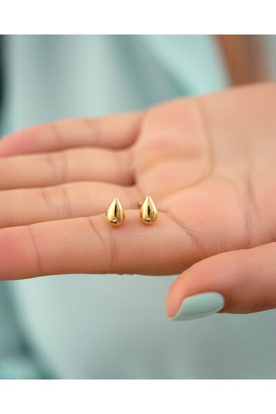 İNDİGO TAKI Minik Gözyaşı Damlası 14 Ayar Altın Küpe