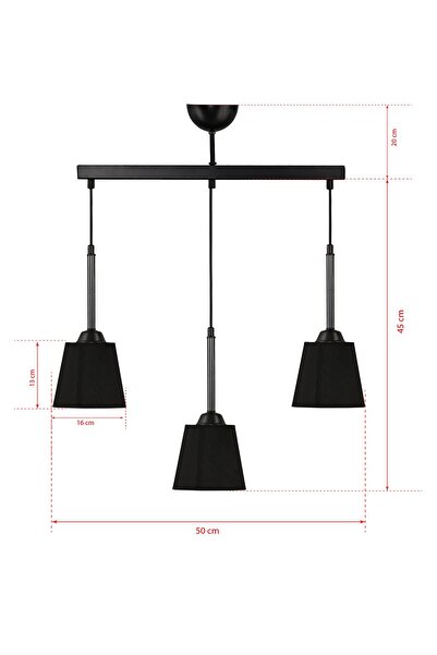 DEDE Cakalı Üçlü Sarkıt Avize Siyah Abajur Şapkalı