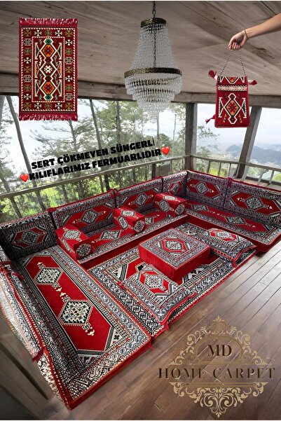 mdhomecarpet Anadolu Desenli Şark Köşesi Yer Minderi Takımı – Otantik ve Konf...