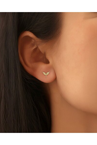 İNDİGO TAKI Sade Minik Mikail Meleği 14 Ayar Altın Küpe