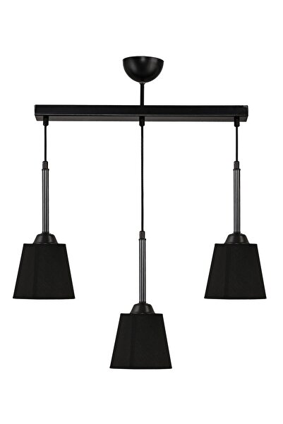 DEDE Cakalı Üçlü Sarkıt Avize Siyah Abajur Şapkalı