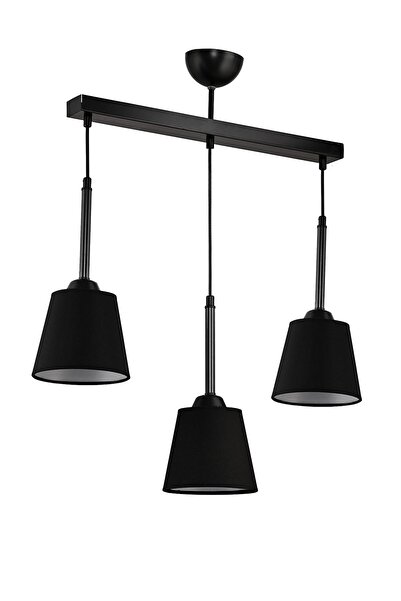 DEDE Cakalı Üçlü Sarkıt Avize Siyah Abajur Şapkalı