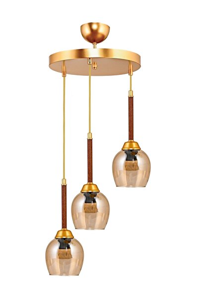 DEDE Üçlü Tepsili Sarkıt Avize Ceviz Bal Camlı