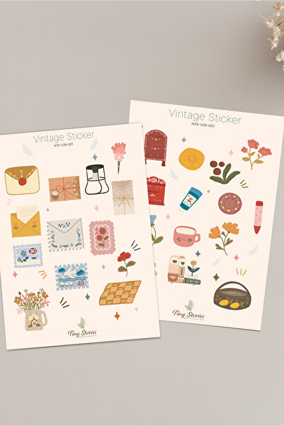 tinystoriestr Σετ αυτοκόλλητων βίντατζ – Ατζέντα, Σημειωματάριο, Μπουλέτ Τζέρ...