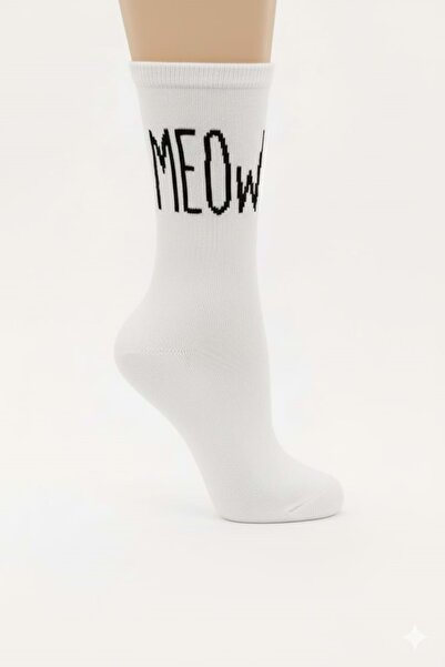 Mnk Baby&Kids Детски памучни чорапи с принт MEOW M00762 БЯЛО