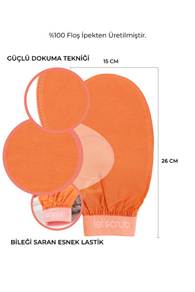 LET'SCRUB Yavruağzı Lastikli Banyo Duş Kesesi Peeling Eldiveni %100 Floş Ipek Hassas Ciltler Için