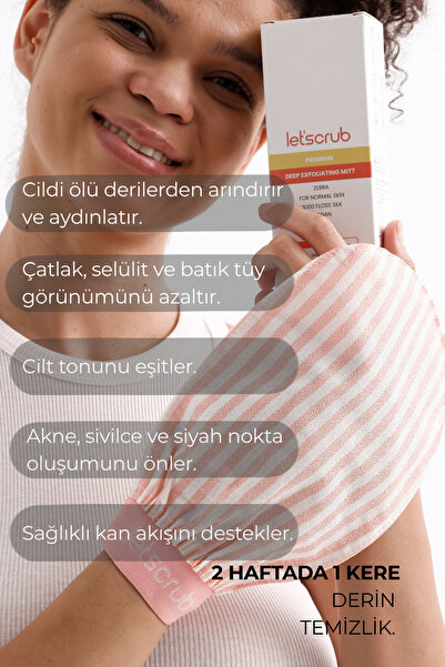 LET'SCRUB Premium Ekru Turuncu Zebra Banyo Duş Kesesi Peeling Eldiveni %100 Floş Ipek Normal Ciltler Için