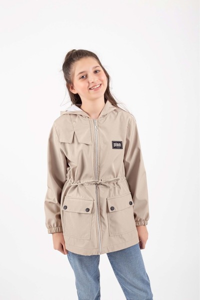 Mnk Baby&Kids Girl's Seasonal Water Repellent Raincoat with Snap Closure Pocket M00752 Beige