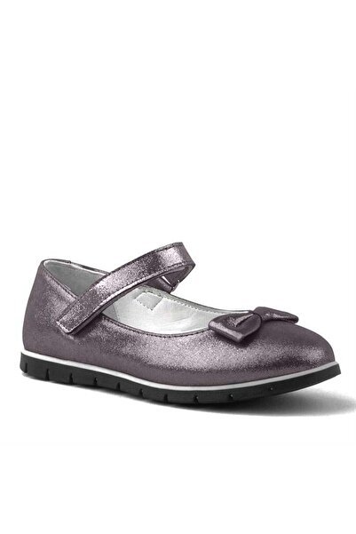Rakerplus Genuine Leather Platinum Gray Velcro Girls' Ballerina Shoes