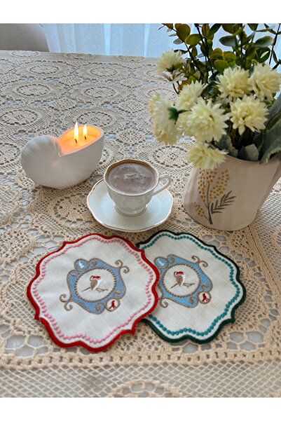 ToffyStore 6-Piece Cocktail Presentation Napkin with Embroidered Edges - Red