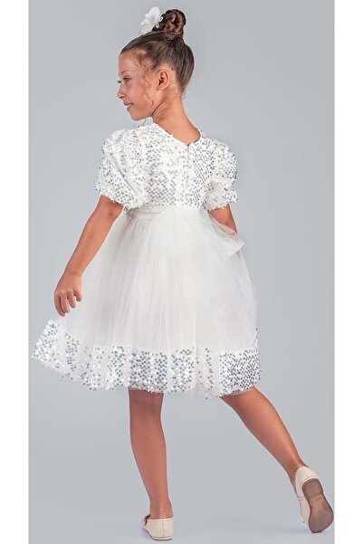 Mnk Baby&Kids Κοριτσίστικη Παγιέτα Βραδινό Φόρεμα Venna M00761 ΛΕΥΚΟ