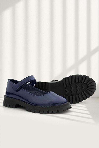 Rakerplus Lacivert Rugan Cırtlı Kalın Tabanlı Kız Çocuk Okul Ayakkabısı