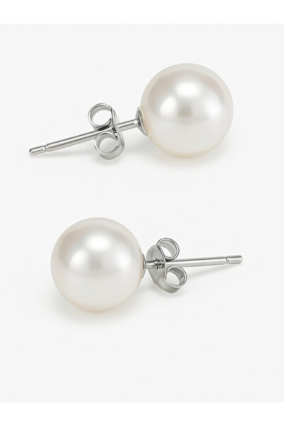 bymissmücevherat Işıltılı 925 Ayar Gümüş Inci Küpe 10 Mm