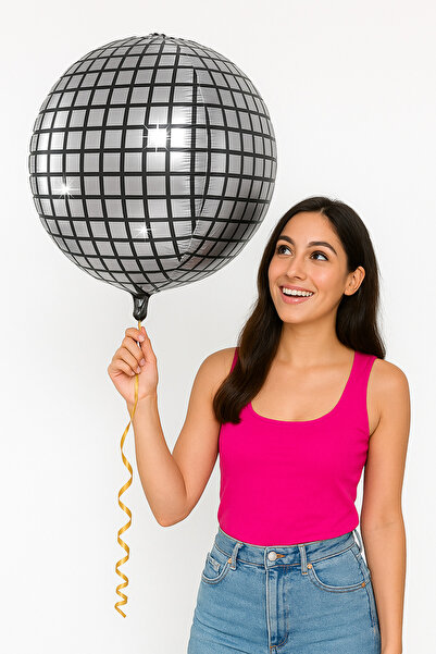 Parti dolabı 60X60 cm 4D Disco Ball Foil Balloon Hologram Printing Silver Disco Ball Balloon 1Pcs New Year Retro