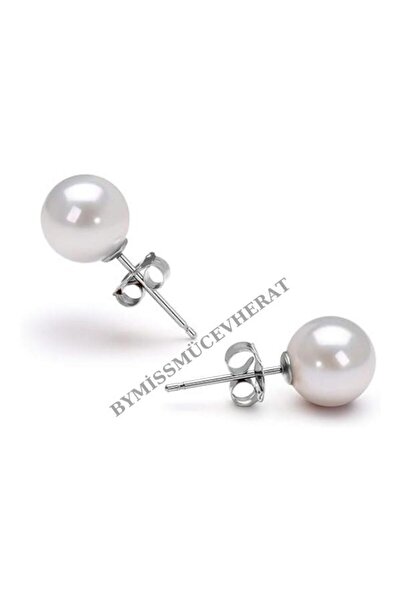 bymissmücevherat Işıltılı 925 Ayar Gümüş Inci Küpe 10 Mm