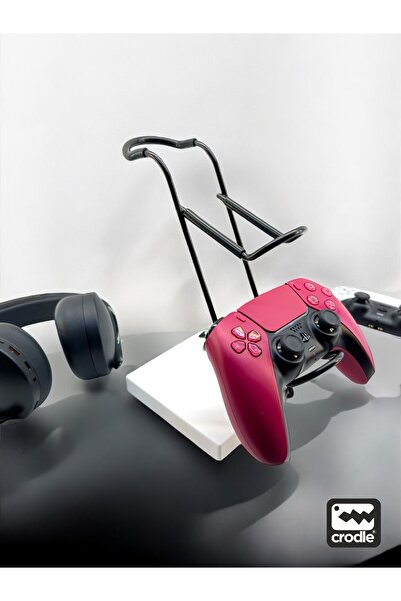 Crodle Beyaz Ahşap Ve Siyah Metal Gaming Ps4 Ps5 Xbox Joystick Kontroller Tutucu Ve Kulaklık Dikey Standı