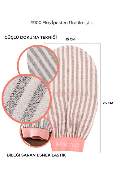 LET'SCRUB Premium Ekru Gri Zebra Banyo Duş Kesesi Peeling Eldiveni %100 Floş Ipek Normal Ciltler Için 1 Adet